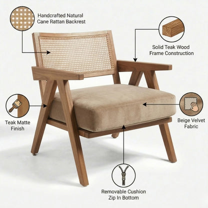Wooden armchair with features highlighted on a white background