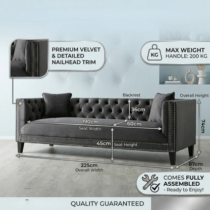 Vogue Luxury Velvet 3-Seater Sofa