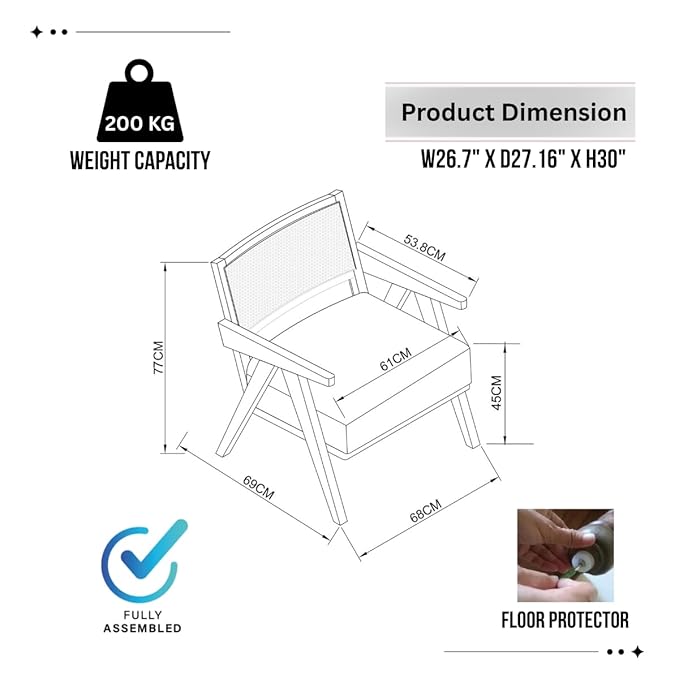 Chair dimensions and features on a white background