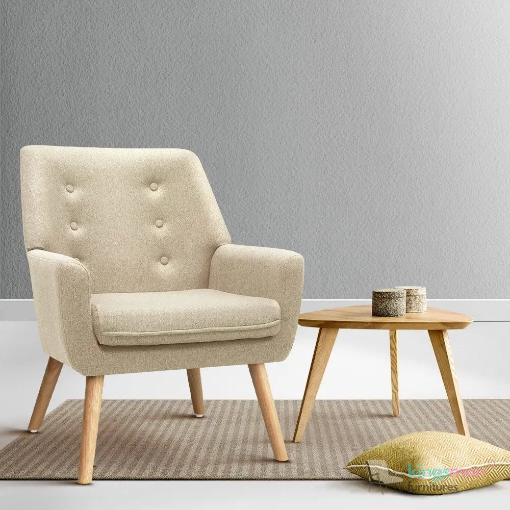 Acme Armchair - Contemporary Jute Fabric Chair with Solid Ash Wood Legs, 14cm Cushioned Seat, and Anti-Slip Protectors Kingsman Furnitures