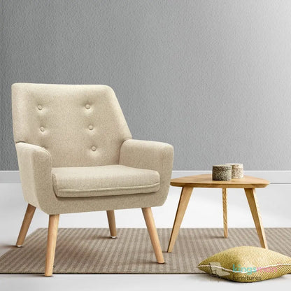 Acme Armchair - Contemporary Jute Fabric Chair with Solid Ash Wood Legs, 14cm Cushioned Seat, and Anti-Slip Protectors Kingsman Furnitures