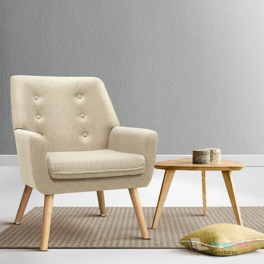 Acme Armchair - Contemporary Jute Fabric Chair with Solid Ash Wood Legs, 14cm Cushioned Seat, and Anti-Slip Protectors Kingsman Furnitures
