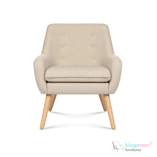 Acme Armchair - Contemporary Jute Fabric Chair with Solid Ash Wood Legs, 14cm Cushioned Seat, and Anti-Slip Protectors Kingsman Furnitures
