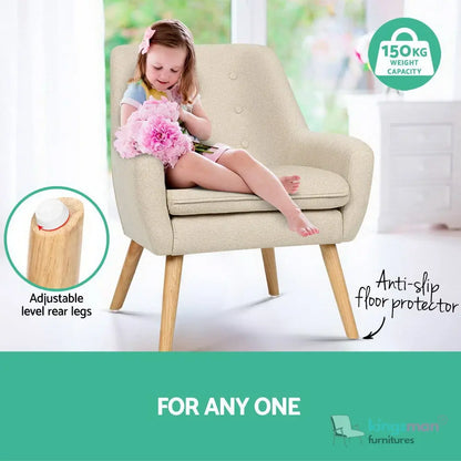Acme Armchair - Contemporary Jute Fabric Chair with Solid Ash Wood Legs, 14cm Cushioned Seat, and Anti-Slip Protectors Kingsman Furnitures