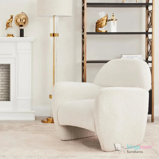 Alfa Cream Bouclé Accent Chair – Modern Design with Lumbar Cut-Out and Floating Seat Kingsman Furnitures