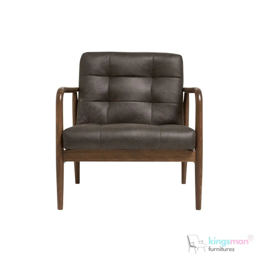 Benett Armchair - Teak Wood Frame with Light Grey Bouclé & Dark Grey Leatherite Upholstery Kingsman Furnitures