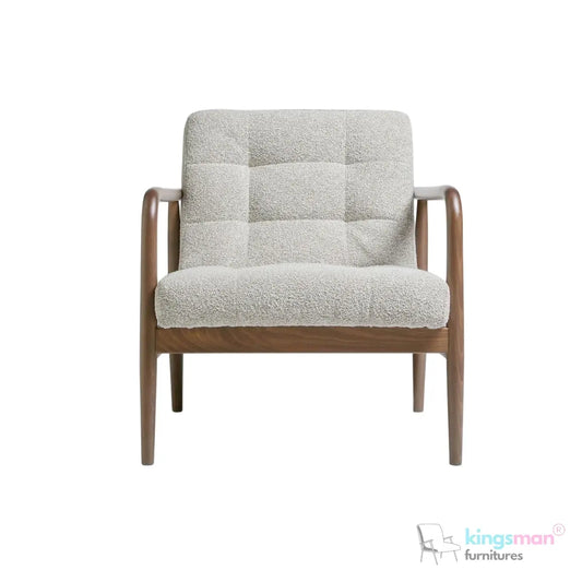 Benett Armchair - Teak Wood Frame with Light Grey Bouclé & Dark Grey Leatherite Upholstery Kingsman Furnitures