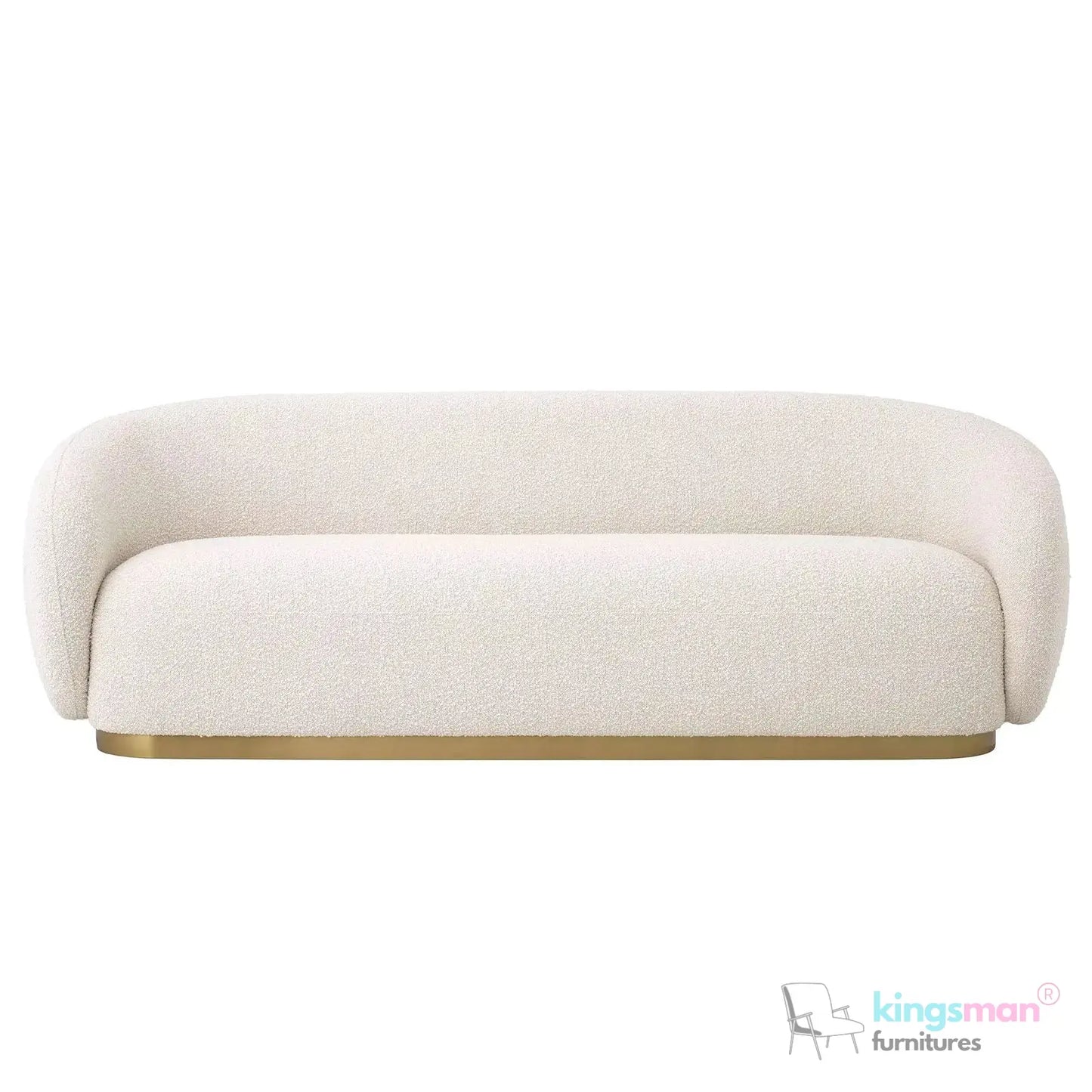 Brok 3-Seater Sofa – Mid-Century Luxe with Bouclé Upholstery & Brushed Brass Base | Ultimate Comfort & Elegance Kingsman Furnitures