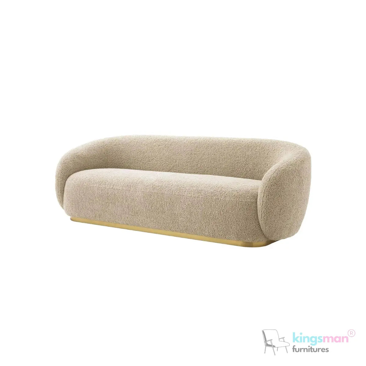 Brok 3-Seater Sofa – Mid-Century Luxe with Bouclé Upholstery & Brushed Brass Base | Ultimate Comfort & Elegance Kingsman Furnitures