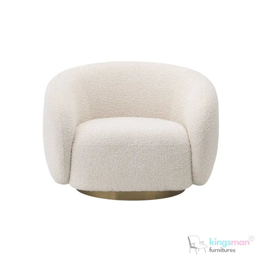 Brok 360° Swivel Chair - Ivory Boucle Fabric, Brass Base, Modern Elegant Design, Cozy Comfort Kingsman Furnitures