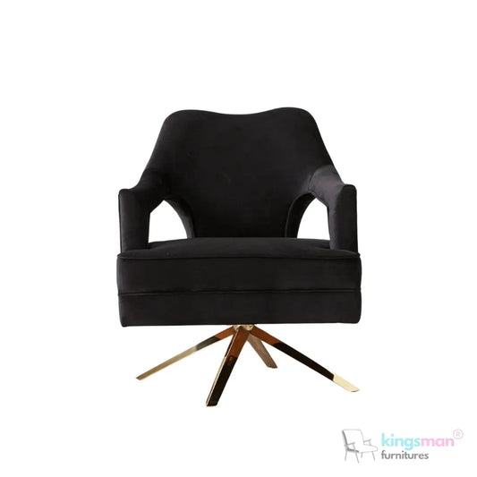 Burten Black Velvet Swivel Armchair – Modern Luxury with PVD Gold Base and 360° Rotation Kingsman Furnitures