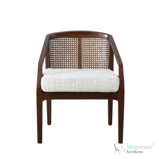 Casani Mid-Century Cane Back Chair – Textured Linen Seat with Natural Rattan and Teak Wood Frame Kingsman Furnitures