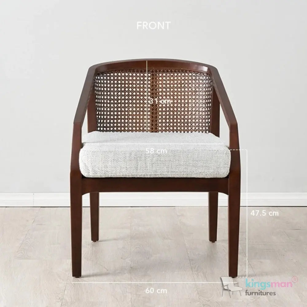 Casani Mid-Century Cane Back Chair – Textured Linen Seat with Natural Rattan and Teak Wood Frame Kingsman Furnitures