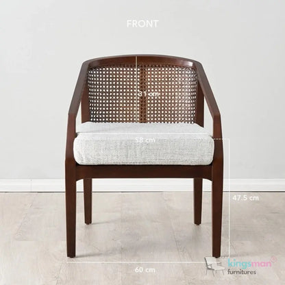 Casani Mid-Century Cane Back Chair – Textured Linen Seat with Natural Rattan and Teak Wood Frame Kingsman Furnitures