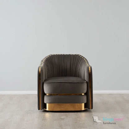 Clare Grey Velvet Lounge Chair – Art Deco Luxury with Gold-Plated SS Legs and High-Density Foam Kingsman Furnitures