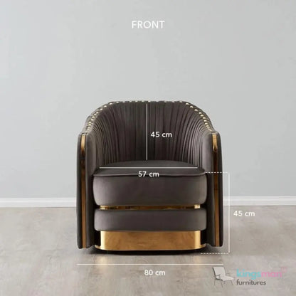 Clare Grey Velvet Lounge Chair – Art Deco Luxury with Gold-Plated SS Legs and High-Density Foam Kingsman Furnitures