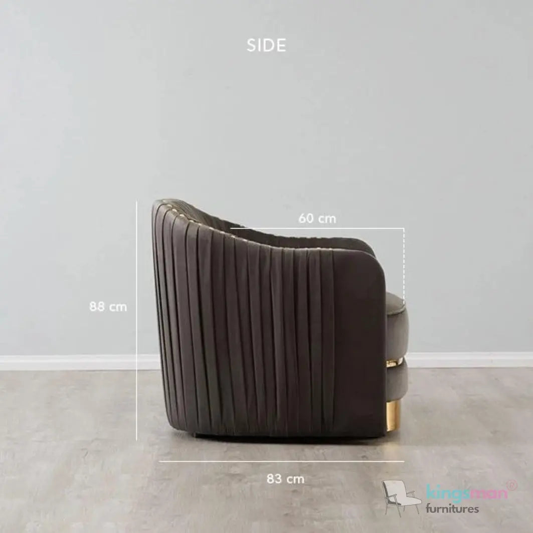 Clare Grey Velvet Lounge Chair – Art Deco Luxury with Gold-Plated SS Legs and High-Density Foam Kingsman Furnitures