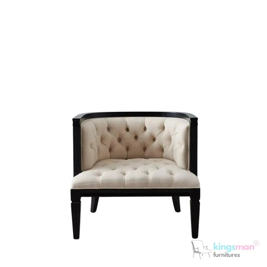 Coco Tufted Linen Armchair – Modern Concise Design with Teak Wood Frame and Plush Comfort Kingsman Furnitures