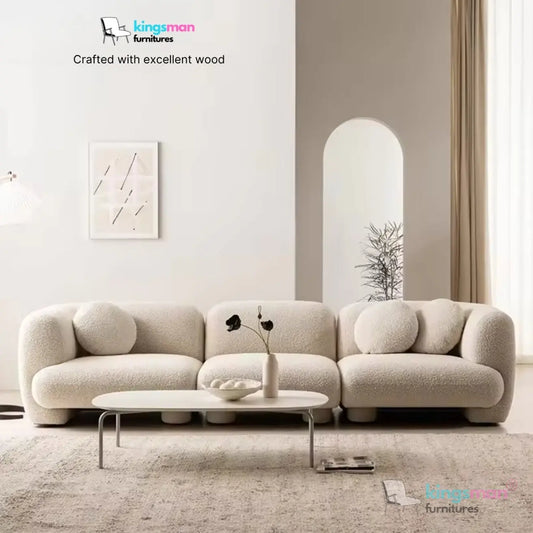 Curio Chesterfield Sectional Sofa - Contemporary Flannel Bouclé Sofa with Elegant Curves & High-Density Foam Kingsman Furnitures