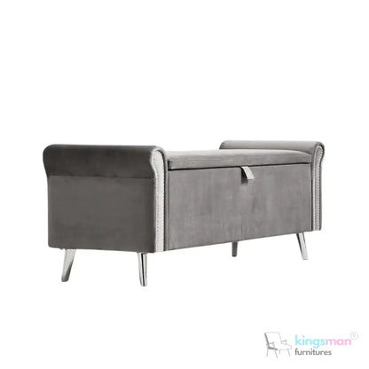 Dev Storage Ottoman - Upholstered Ottoman with Scrolled Arms, Mirrored Feet, and Deep Storage | Bedroom or Living Room Furniture Kingsman Furnitures