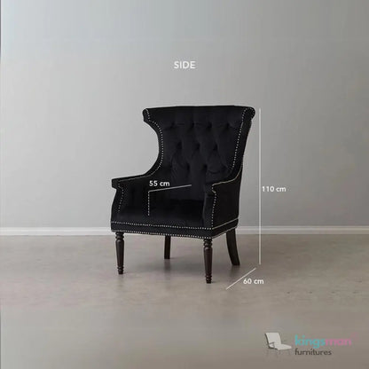 Drako Black Velvet Wingback Armchair – Modern Luxury with Deep Button Tufting and Teak Wood Legs Kingsman Furnitures