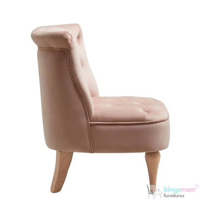 Elisa Petite Accent Chair - Buttoned Design in Blush Pink with Teak Wood Legs Kingsman Furnitures