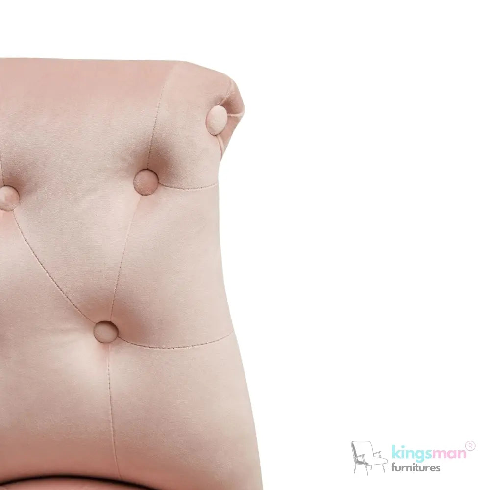 Elisa Petite Accent Chair - Buttoned Design in Blush Pink with Teak Wood Legs Kingsman Furnitures