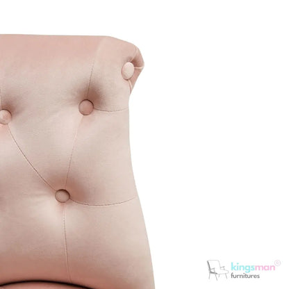 Elisa Petite Accent Chair - Buttoned Design in Blush Pink with Teak Wood Legs Kingsman Furnitures