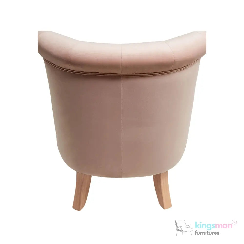 Elisa Petite Accent Chair - Buttoned Design in Blush Pink with Teak Wood Legs Kingsman Furnitures