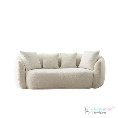 Everbe 2 Seater Sofa - Boucle & Velvet, Mid-Century Luxe, High-Resilience Foam, Meranti Wood Frame Kingsman Furnitures