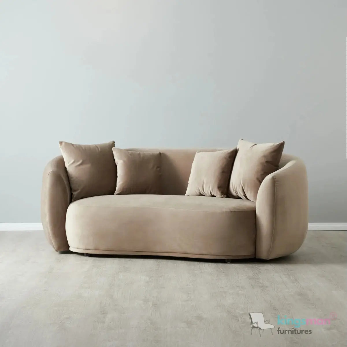 Everbe 2 Seater Sofa - Boucle & Velvet, Mid-Century Luxe, High-Resilience Foam, Meranti Wood Frame Kingsman Furnitures