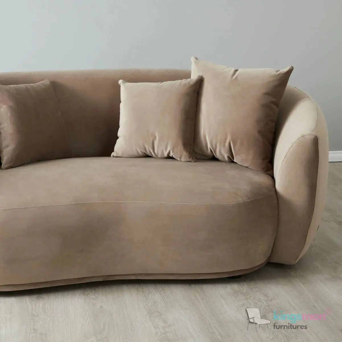 Everbe 2 Seater Sofa - Boucle & Velvet, Mid-Century Luxe, High-Resilience Foam, Meranti Wood Frame Kingsman Furnitures