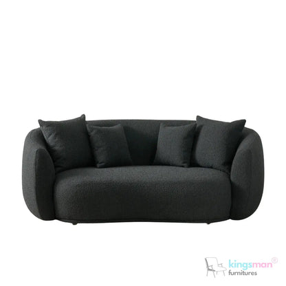 Everbe 2 Seater Sofa - Boucle & Velvet, Mid-Century Luxe, High-Resilience Foam, Meranti Wood Frame Kingsman Furnitures