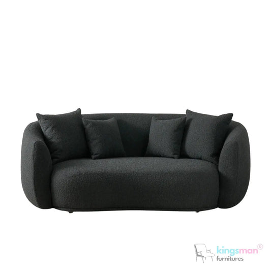 Everbe 2 Seater Sofa - Boucle & Velvet, Mid-Century Luxe, High-Resilience Foam, Meranti Wood Frame Kingsman Furnitures