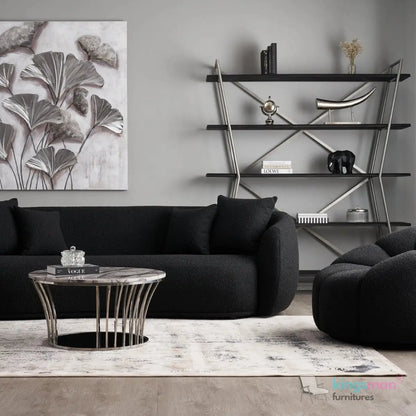 Everbe 2 Seater Sofa - Boucle & Velvet, Mid-Century Luxe, High-Resilience Foam, Meranti Wood Frame Kingsman Furnitures