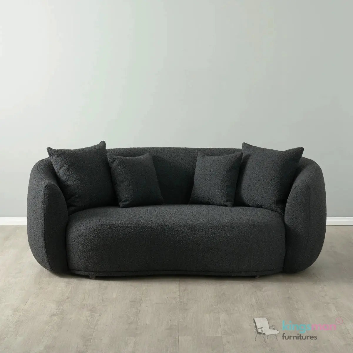 Everbe 2 Seater Sofa - Boucle & Velvet, Mid-Century Luxe, High-Resilience Foam, Meranti Wood Frame Kingsman Furnitures