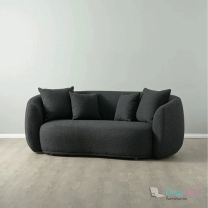 Everbe 2 Seater Sofa - Boucle & Velvet, Mid-Century Luxe, High-Resilience Foam, Meranti Wood Frame Kingsman Furnitures
