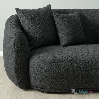Everbe 2 Seater Sofa - Boucle & Velvet, Mid-Century Luxe, High-Resilience Foam, Meranti Wood Frame Kingsman Furnitures
