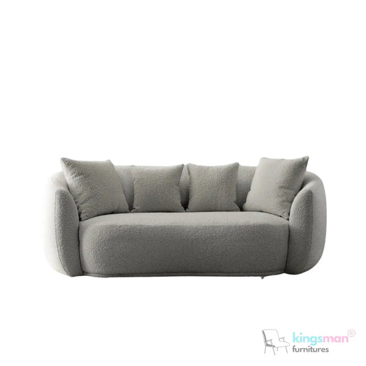 Everbe 2 Seater Sofa - Boucle & Velvet, Mid-Century Luxe, High-Resilience Foam, Meranti Wood Frame Kingsman Furnitures