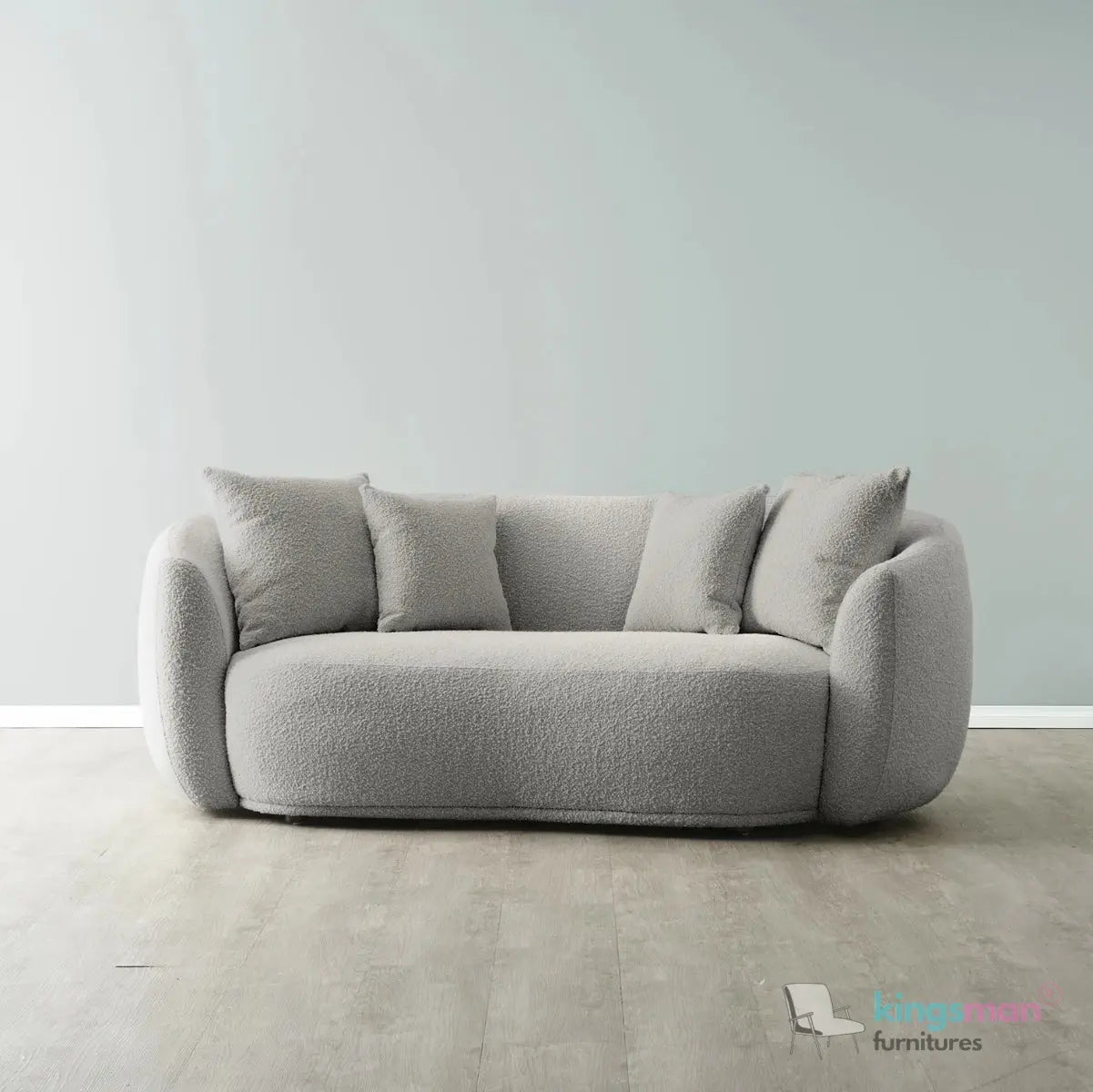 Everbe 2 Seater Sofa - Boucle & Velvet, Mid-Century Luxe, High-Resilience Foam, Meranti Wood Frame Kingsman Furnitures