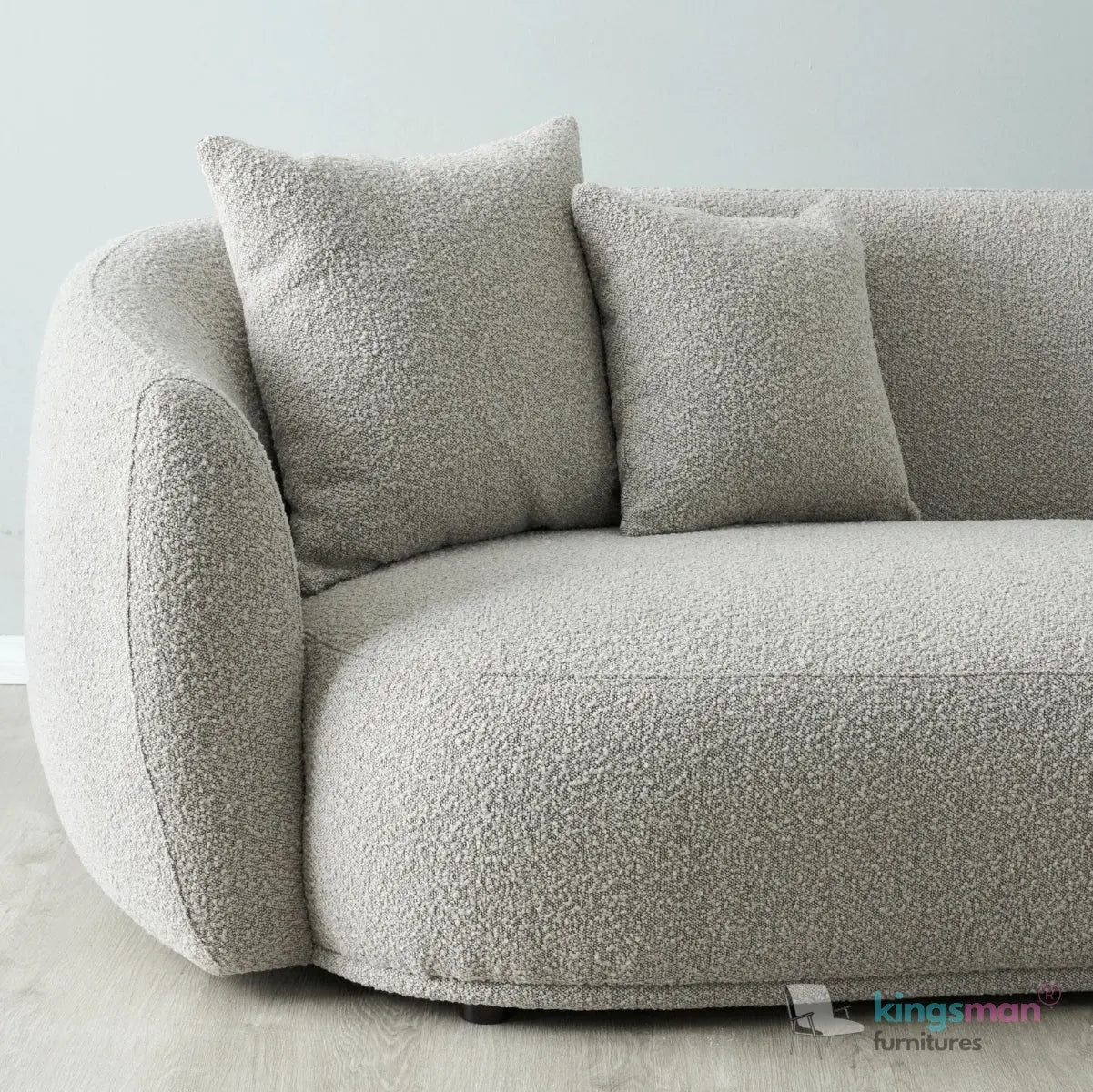 Everbe 2 Seater Sofa - Boucle & Velvet, Mid-Century Luxe, High-Resilience Foam, Meranti Wood Frame Kingsman Furnitures