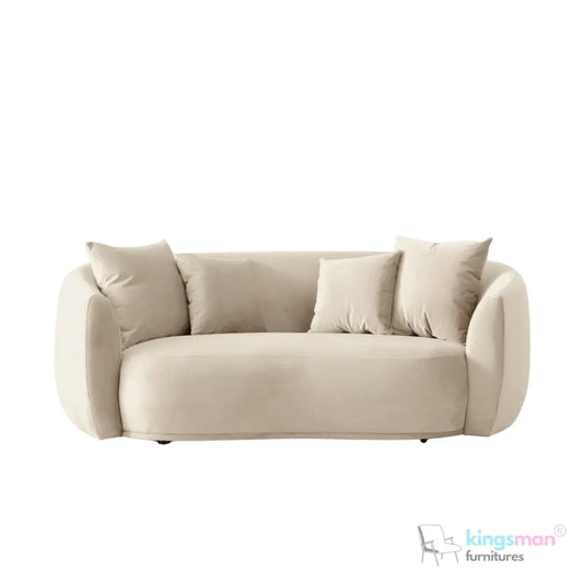 Everbe 2 Seater Sofa - Boucle & Velvet, Mid-Century Luxe, High-Resilience Foam, Meranti Wood Frame Kingsman Furnitures
