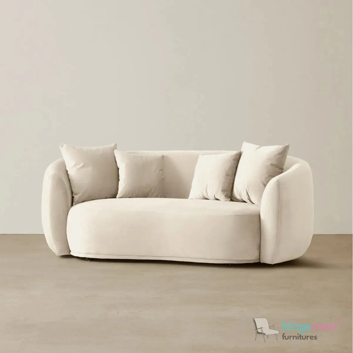Everbe 2 Seater Sofa - Boucle & Velvet, Mid-Century Luxe, High-Resilience Foam, Meranti Wood Frame Kingsman Furnitures