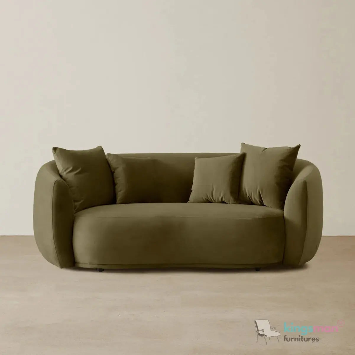 Everbe 2 Seater Sofa - Boucle & Velvet, Mid-Century Luxe, High-Resilience Foam, Meranti Wood Frame Kingsman Furnitures