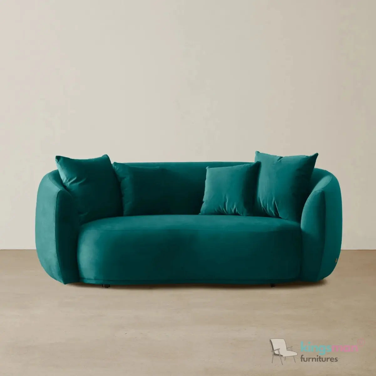 Everbe 2 Seater Sofa - Boucle & Velvet, Mid-Century Luxe, High-Resilience Foam, Meranti Wood Frame Kingsman Furnitures