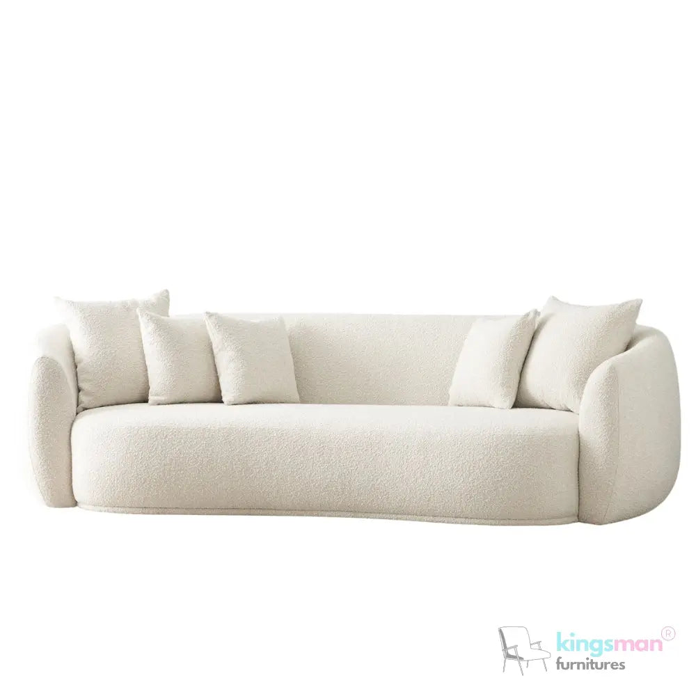 Everbe 3 Seater Sofa - Boucle & Velvet, Mid-Century Luxe, High-Resilience Foam, Meranti Wood Frame Kingsman Furnitures