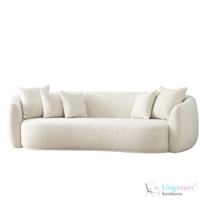 Everbe 3 Seater Sofa - Boucle & Velvet, Mid-Century Luxe, High-Resilience Foam, Meranti Wood Frame Kingsman Furnitures
