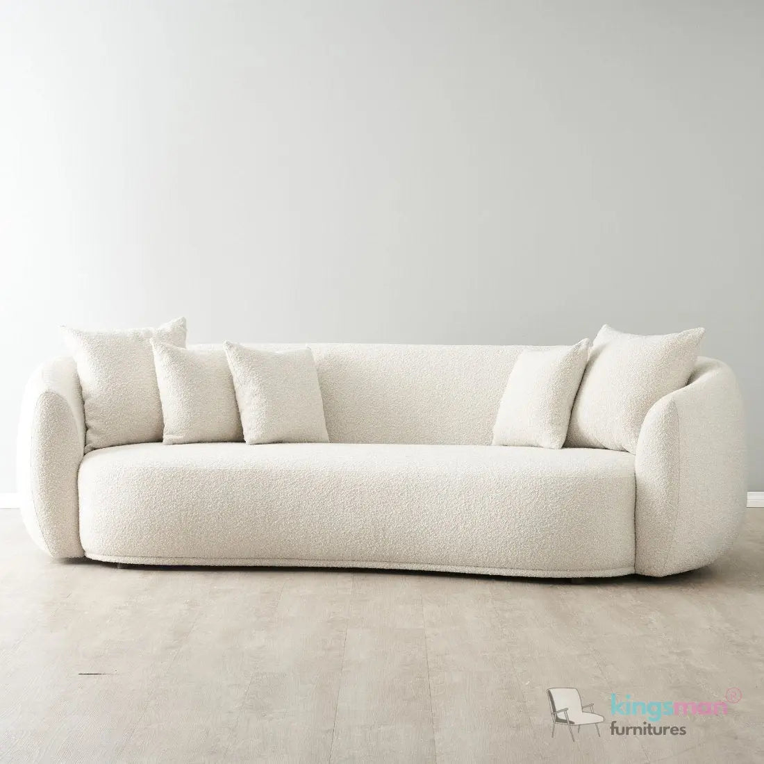 Everbe 3 Seater Sofa - Boucle & Velvet, Mid-Century Luxe, High-Resilience Foam, Meranti Wood Frame Kingsman Furnitures