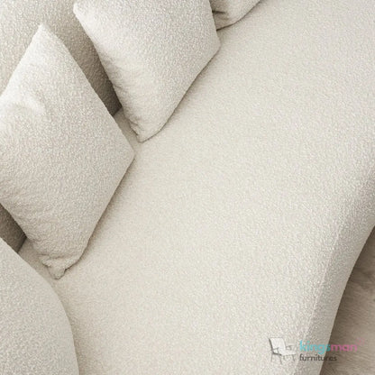 Everbe 3 Seater Sofa - Boucle & Velvet, Mid-Century Luxe, High-Resilience Foam, Meranti Wood Frame Kingsman Furnitures