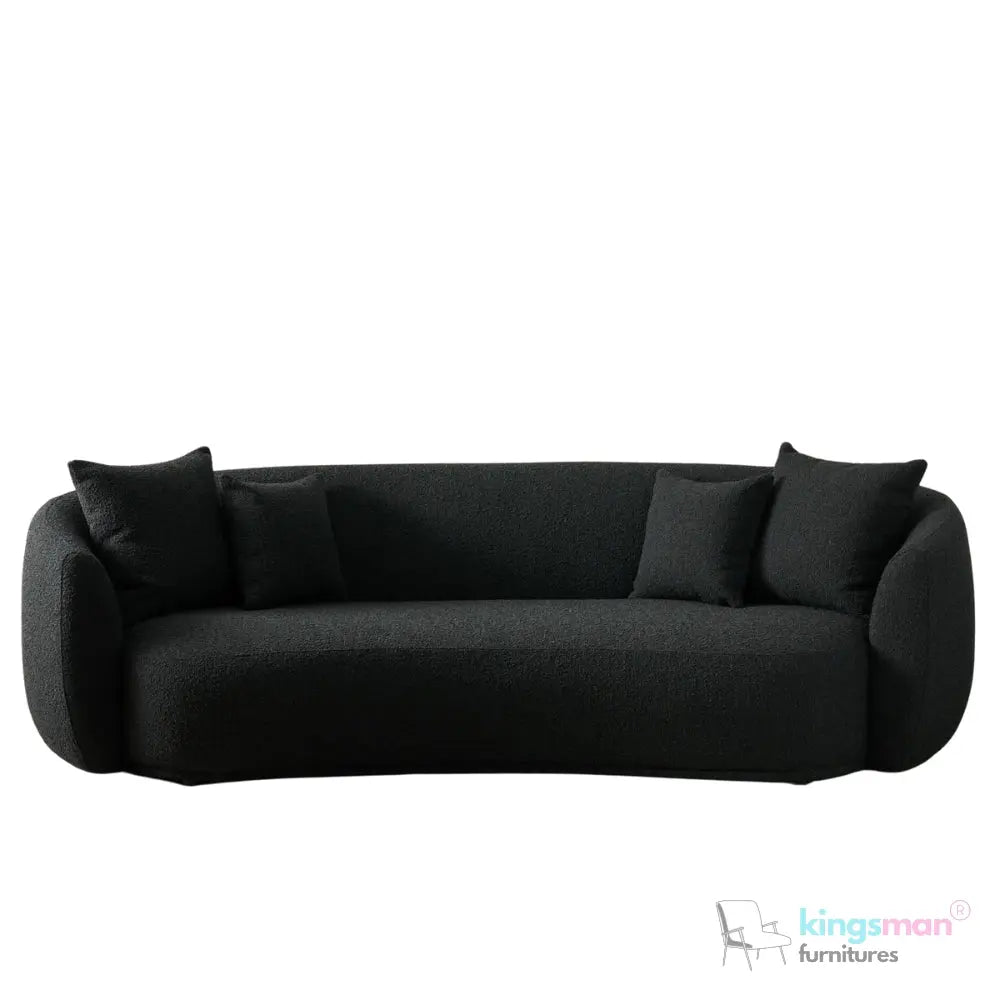 Everbe 3 Seater Sofa - Boucle & Velvet, Mid-Century Luxe, High-Resilience Foam, Meranti Wood Frame Kingsman Furnitures